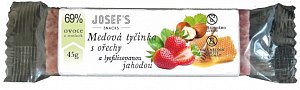 Medová tyčinka s ořechy a lyofilizovanou jahodou 45g Medová tyčinka s ořechy a lyofilizovanou jahodou 45g