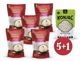 iPlody Balíček 5x konjakové wok nudle Orient Gourmet + 1x konjakové fettuccine Usui