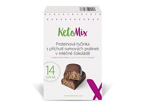 KetoMix Proteinové tyčinky s příchutí rumových pralinek v mléčné čokoládě 14 x 40 g KetoMix Proteinové tyčinky s příchutí rumových pralinek v mléčné čokoládě 14 x 40 g